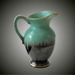 Vintage Jasba Keramik? Germany teal & metallic drip glaze pottery jug ewer MCM